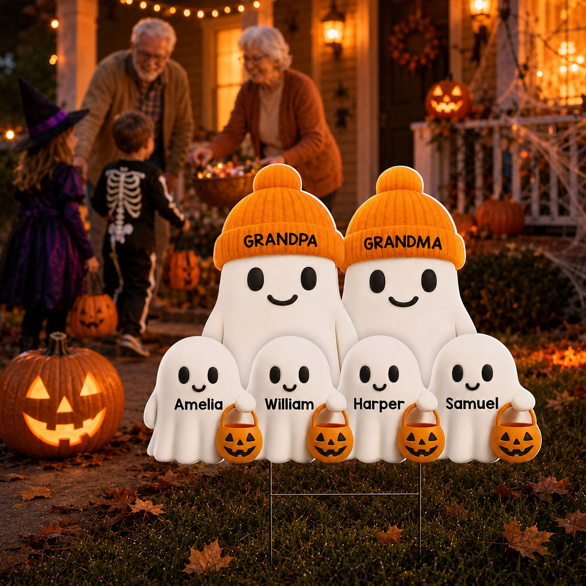 Halloween Cute Grandpa Grandma's Boo Crew - Personalized Yard Sign - Halloween Decor For Grandparents