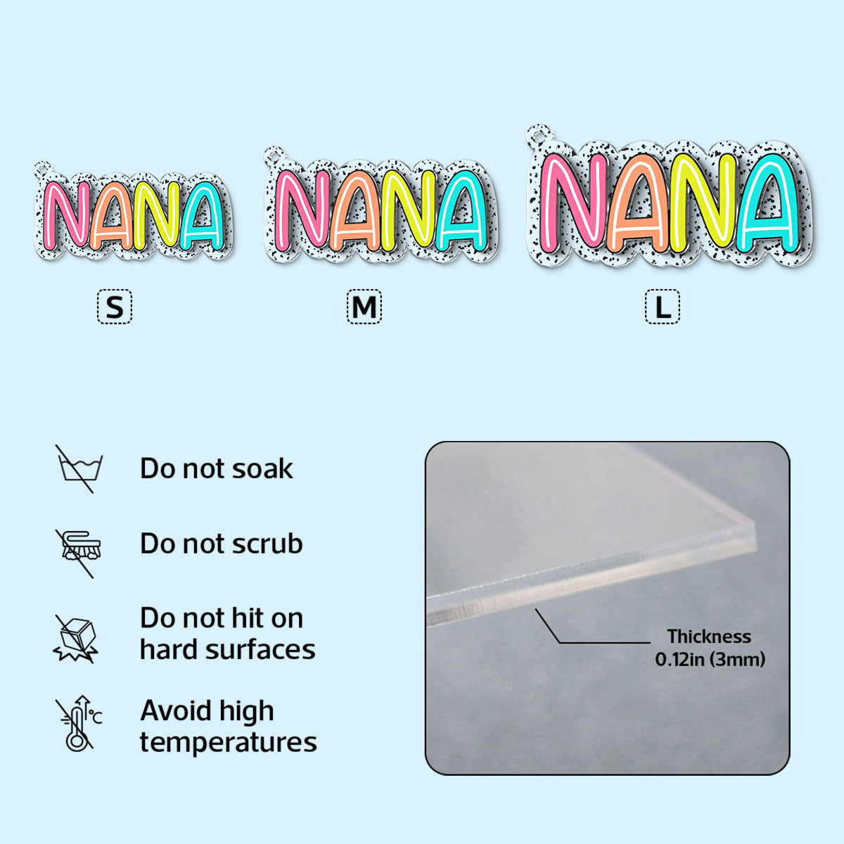 Grandma Mom Colorful Pattern Personalized 2-Layer Acrylic Keychain