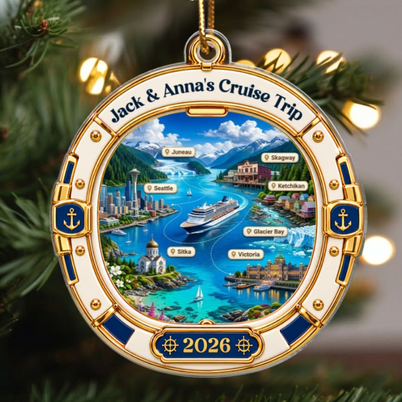 Cruise Destinations Porthole 2D Flat Printed - Personalized Acrylic Ornament - Cruise Trip Keepsake, Christmas Tree Decor For Family, Couples
