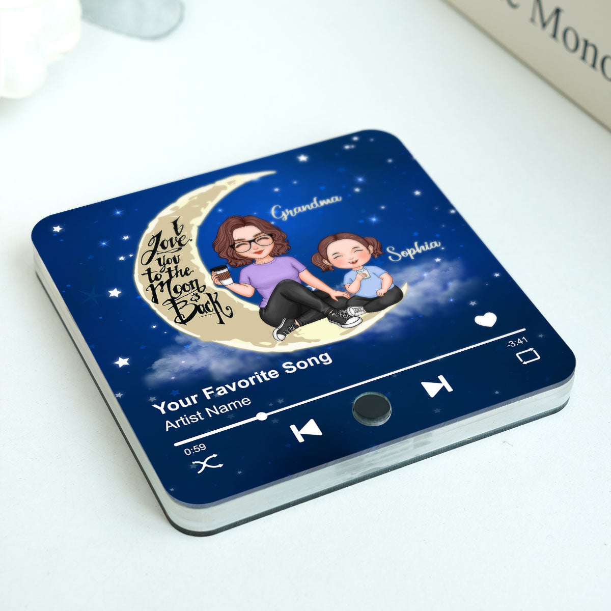 Cute Grandma & Grandkid I Love You To The Moon And Back Personalized Music Fridge Magnet