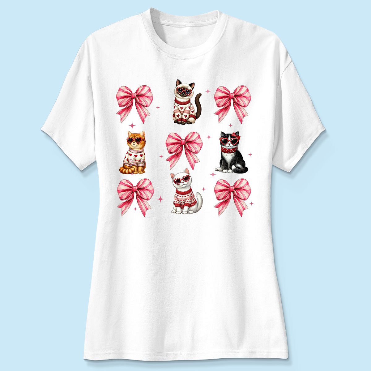 Cat Pink Coquette Heart Love Cat Personalized Shirt, Trendy  Cat Lover Tee, Gift for Cat Moms