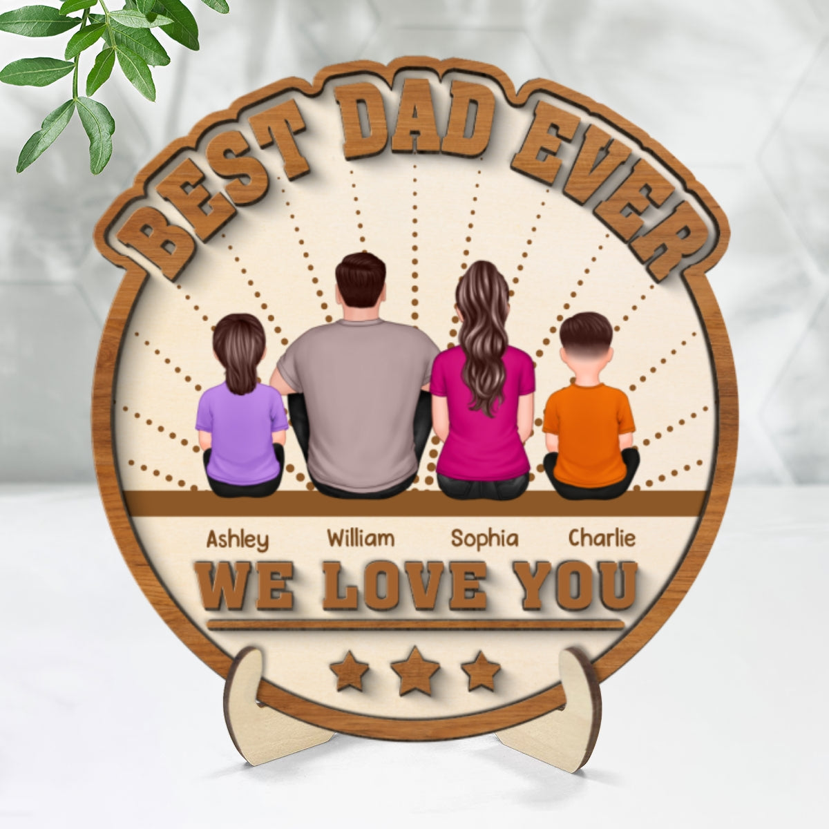 Best Dad Ever Sitting Back View Personalized 2-layer Wooden Plaque
