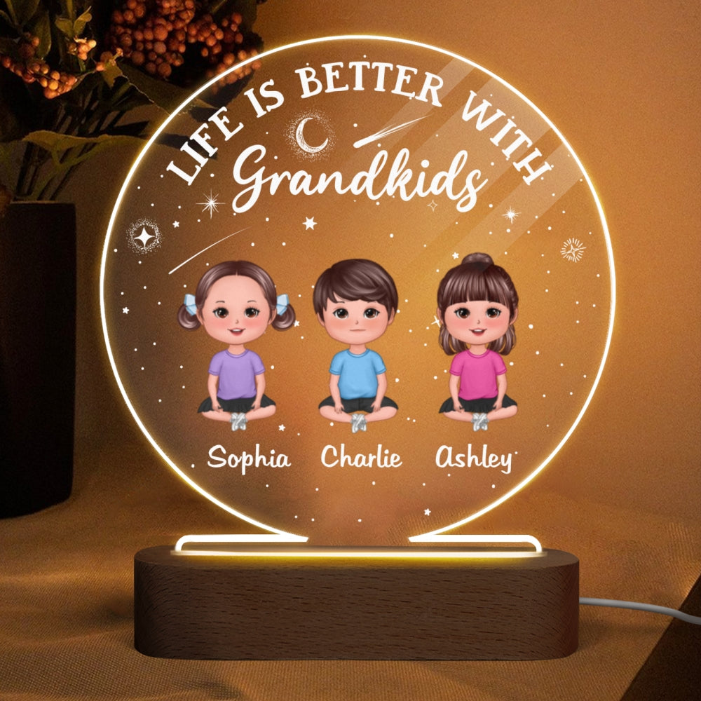 Life Is Better With Grandkids Grandpa Gift Personalized Circle LED Night Light