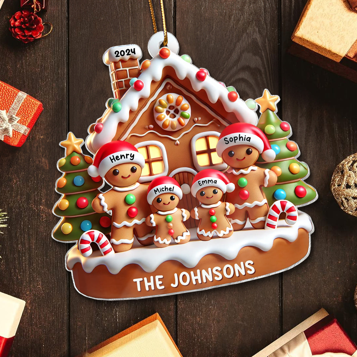 Custom Gingerbread Gingerbread Family With Gingerbread House 3D Effect Personalized Acryl ...