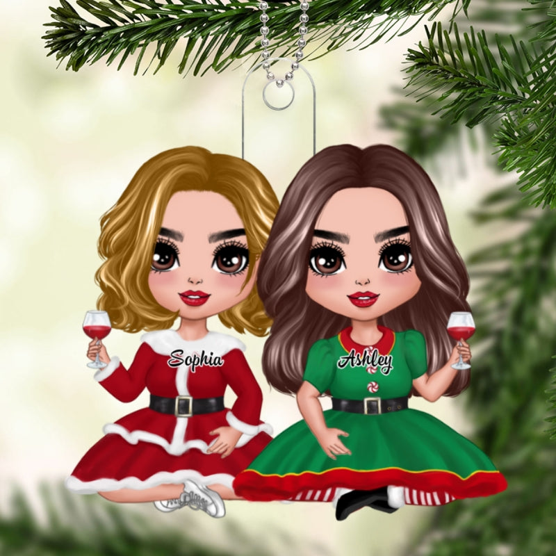 Christmas Doll Best Friends Sisters Sitting Personalized Acrylic Ornament
