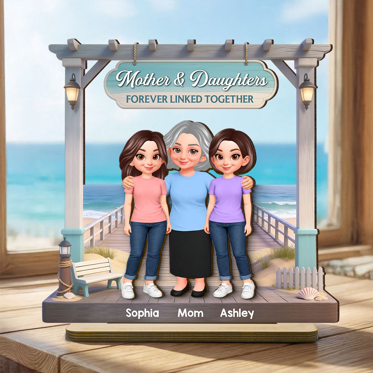 Beautiful Memories At Beach Mom Daughter Son - Personalized 2-Layered Wooden Plaque - Mother's Day Gift For Mom