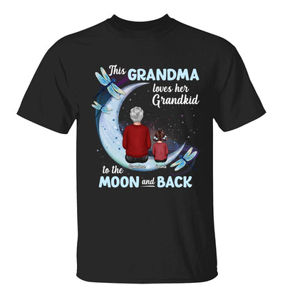 Grandma Loves Grandkids To The Moon Dragonfly Personalized Shirt