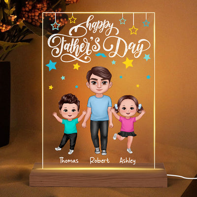 Happy Doll Dad Kids Stars Personalized Rectangle Acrylic LED Night Light