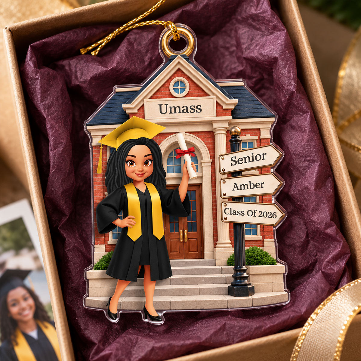Senior Graduation Campus 2D Flat - Personalized Acrylic Ornament - Christmas Gift For Senior