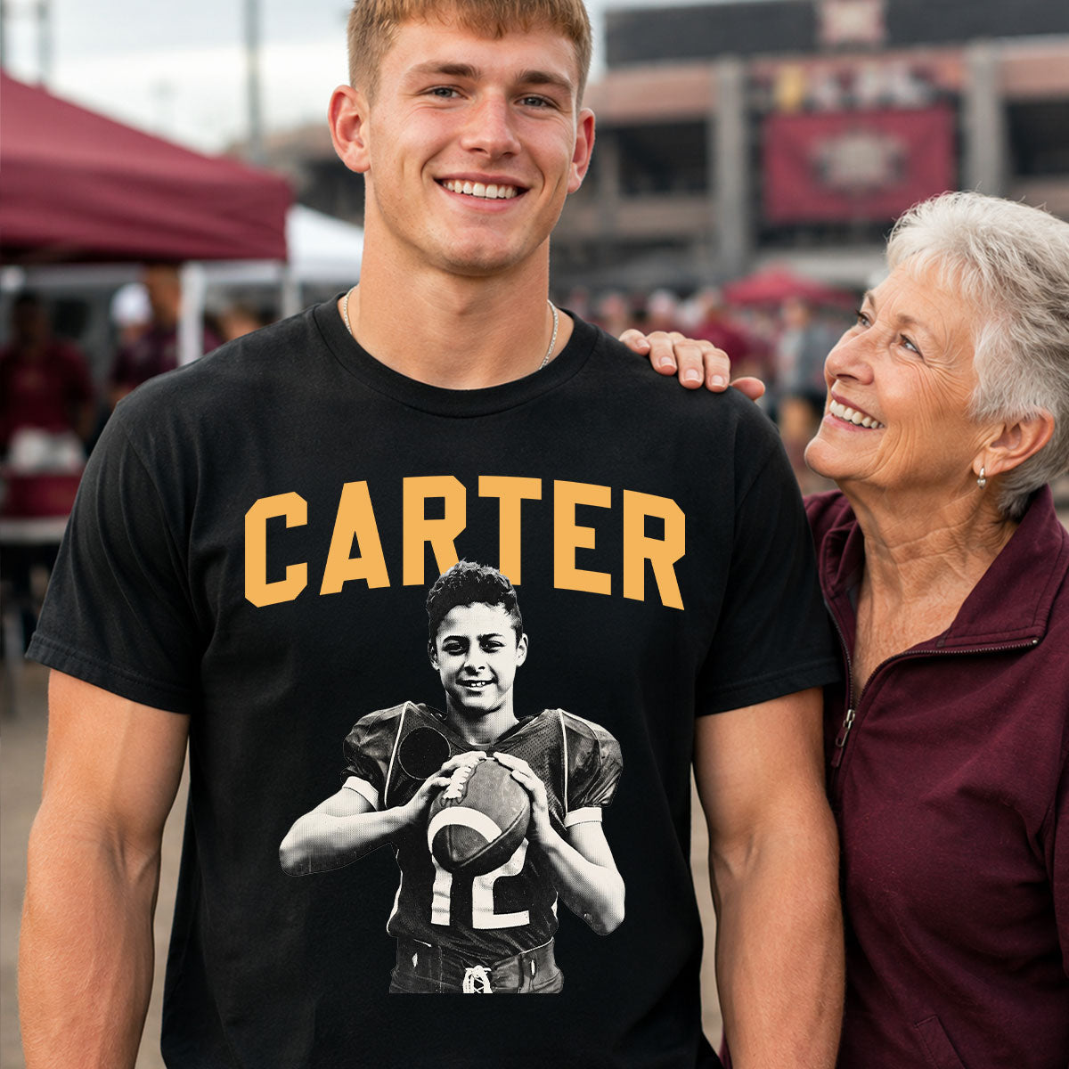 Custom Photo Retro Vintage Portrait - Personalized Shirt - Trendy Fall Tee for Football Mom