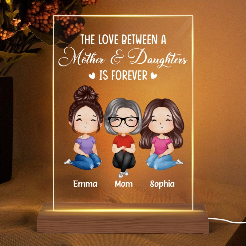 Mother Daughter Love Doll Woman Sitting Watercolor Style Personalized LED Night Light