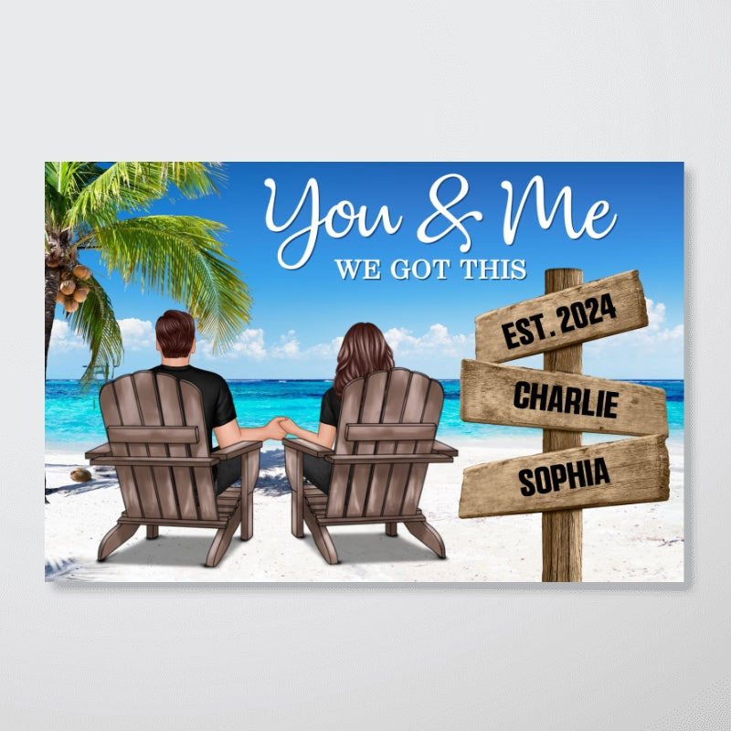 Ocean Breeze Couple Sitting Direction Sign Personalized Poster, Anniversary Gift for Him for Her