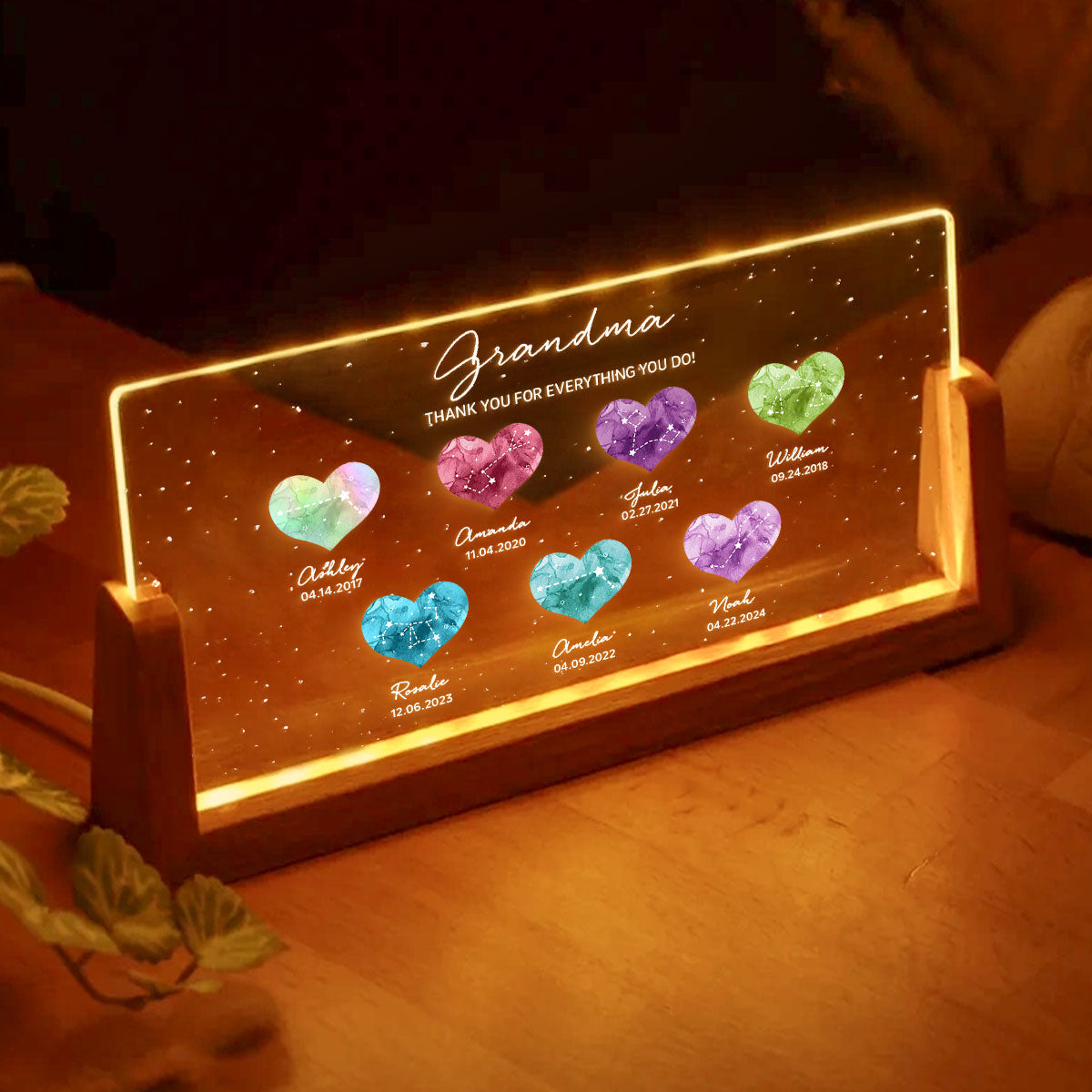 Birthstone Constellations Personalized U-Base Acrylic LED Night Light, Valentine's Day Gift, Grandparents Day Gift, Gift for Her, Mom Gift, For Grandma