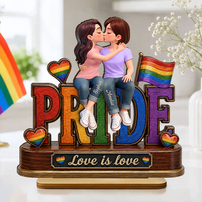 LGBT Couple Pride Love is Love - Personalized 2-Layered Wooden Plaque - Heartfelt Gift for Her, Gift for Him