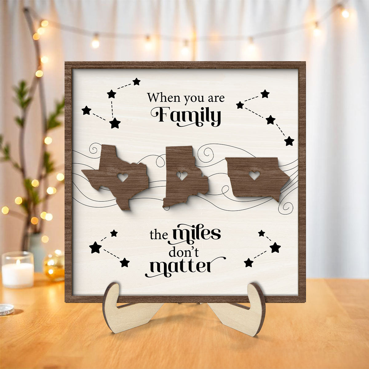 Long Distance Family Friends Siblings Sisters Besties Personalized 2-Layer Wooden Plaque, Togetherness Christmas Gift