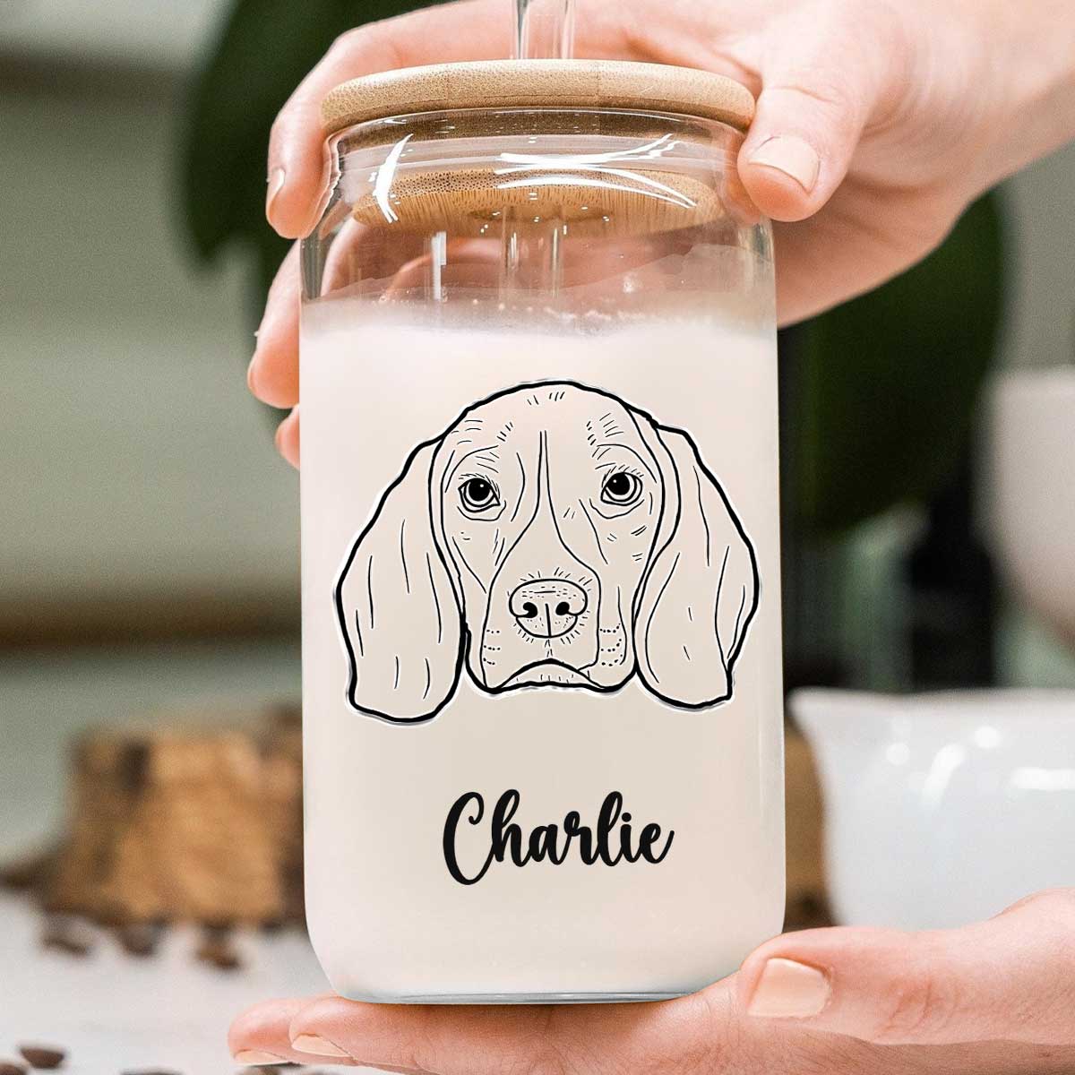 Gift For Dog Mom Dog Lover Dog Outline Personalized Clear Glass Can