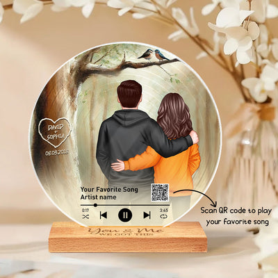 Couple Birds On Tree Personalized Vinyl Record, Scannable QR Code, Custom Names & Anniversary Date, Gift For Him, For Her
