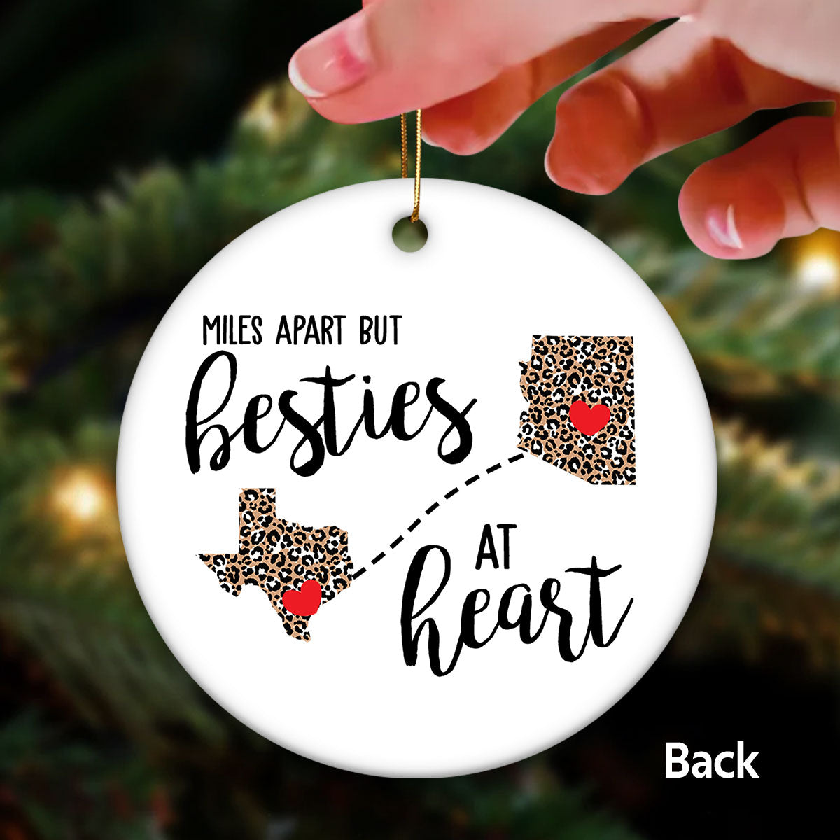 Cute Besties Long Distance Christmas Gift Personalized Double Sided Circle Ornament