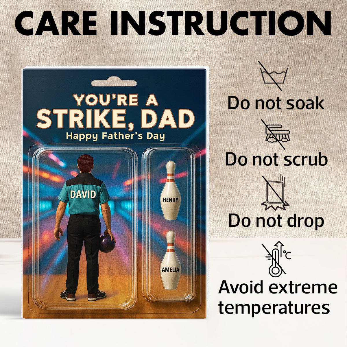 You're A Strike Dad With Kids' Names Custom Figure Personalized Acrylic Block Plaque, Unique Father's Day Gift For Him, For Dad, For Bowling Lover