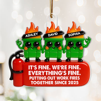Colleagues Putting Out Work Fire Together 3D Effect - Personalized Acrylic Ornament - Funny Humor Christmas Gift for Coworkers, Colleagues