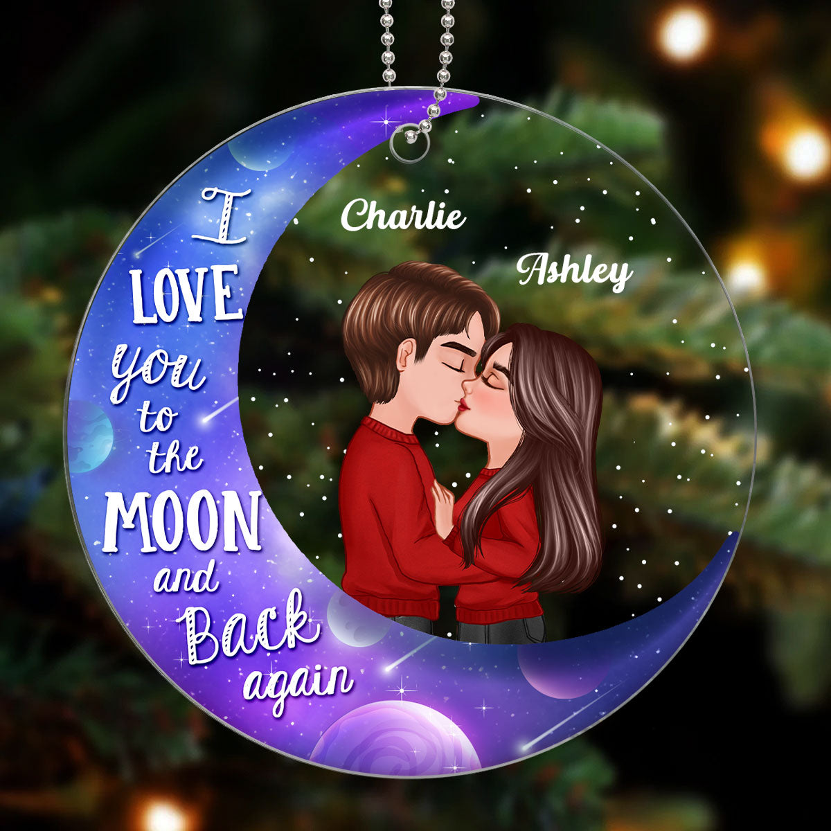 Galaxy Moon Doll Couple Kissing Personalized Acrylic Ornament