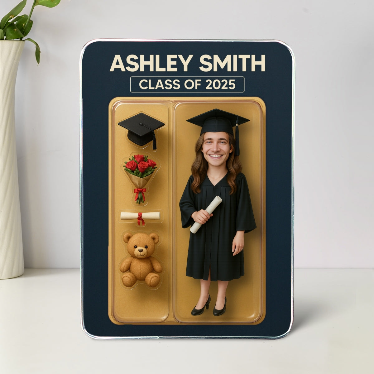 Graduation Custom Figure 3D Effect Personalized Mirrored Picture Frame, Graduation Gift