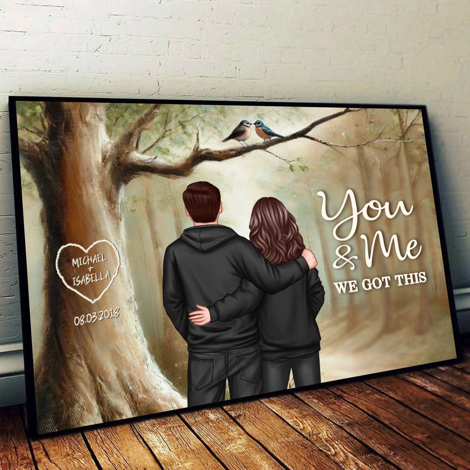 Couple Birds On Tree Personalized Poster, Anniversary,  Gift for him, Gift for her
