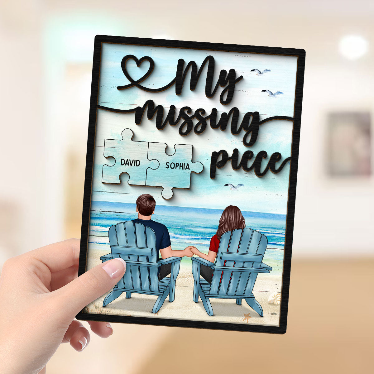 My Missing Piece Back View Couple Beach Landscape Valentine‘s Day Gift For Him For Her Personalized 2-Layer Wooden Plaque