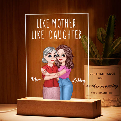 Like Mother Like Daughters Cartoon Hugging Mom Daughters Personalized Rectangle Acrylic Plaque With LED Night Light