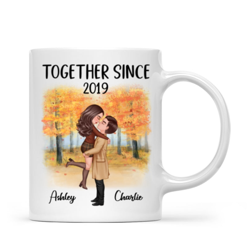 Fall Season Doll Couple Kissing Hugging Personalized Mug