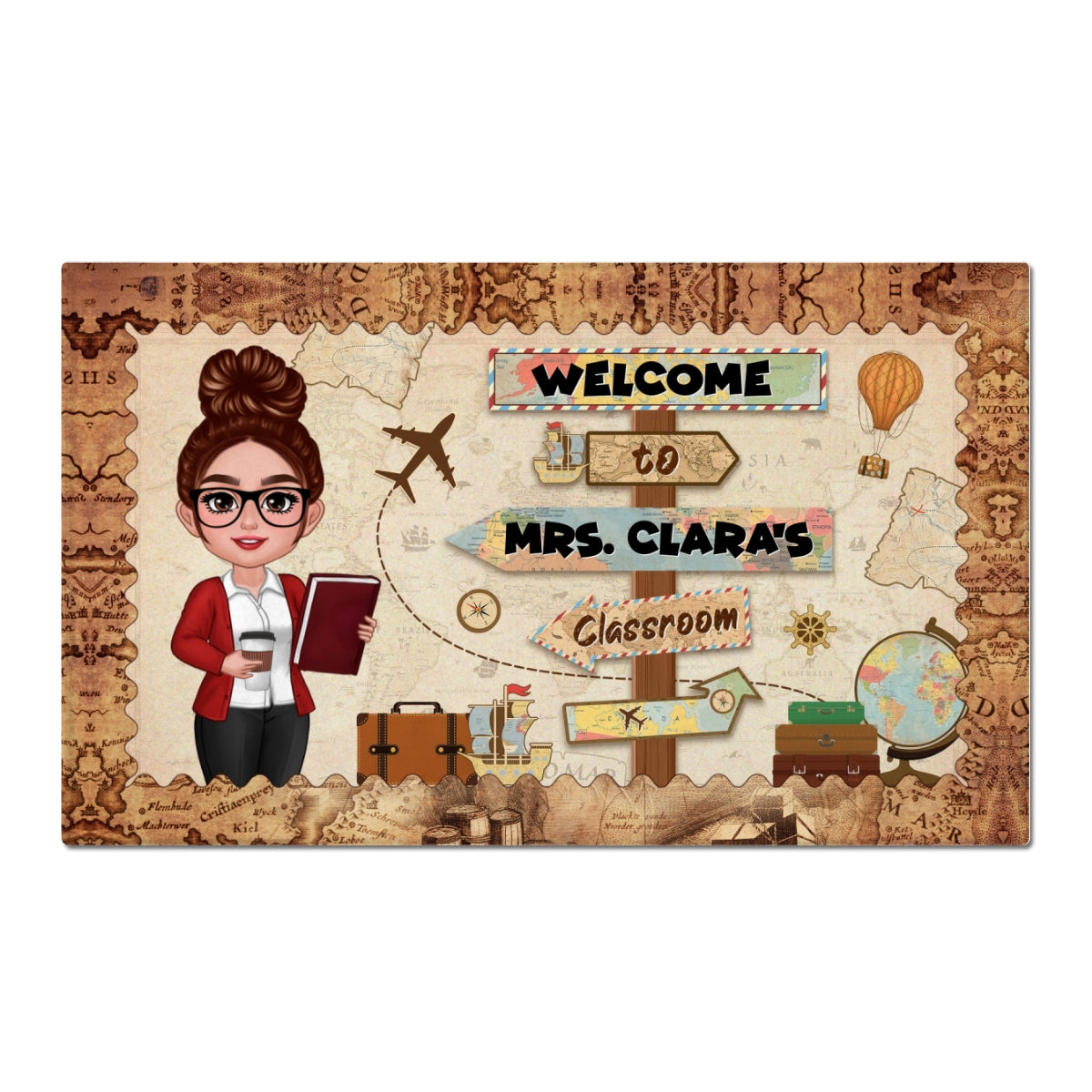 Welcome To Teacher Classroom Adventure Explore The World Personalized Doormat