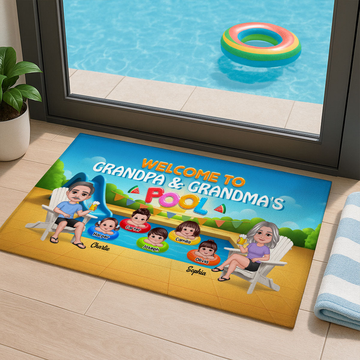 Summer Vibe Welcome To Grandpa Grandma Grandparents Pool Personalized Doormat