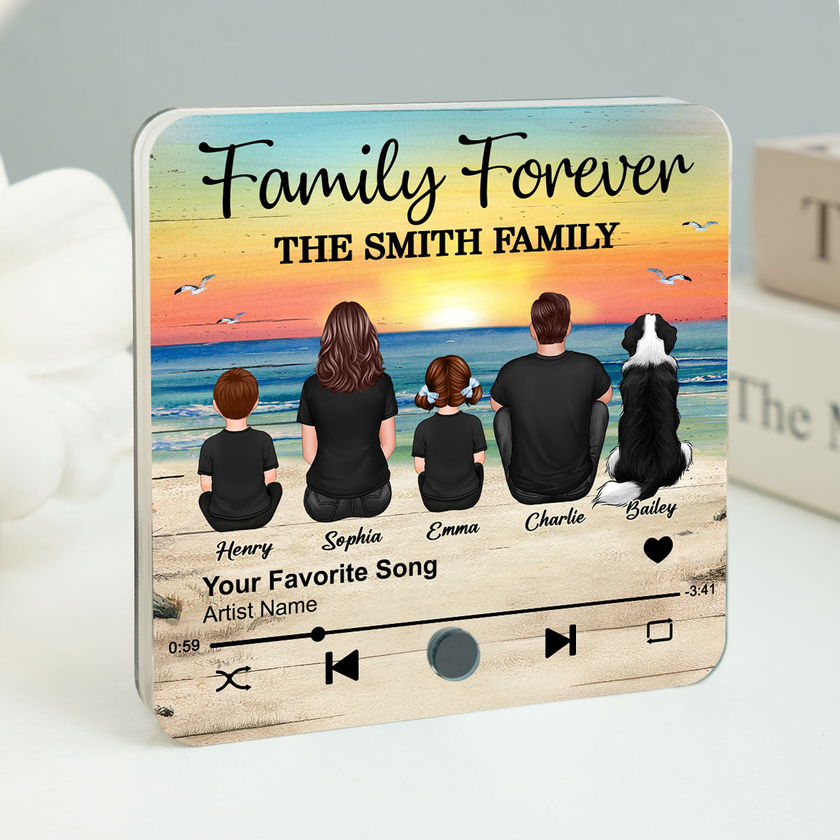 Family Beach Landscape Personalized Music Fridge Magnet, Heartfelt Gift For Family