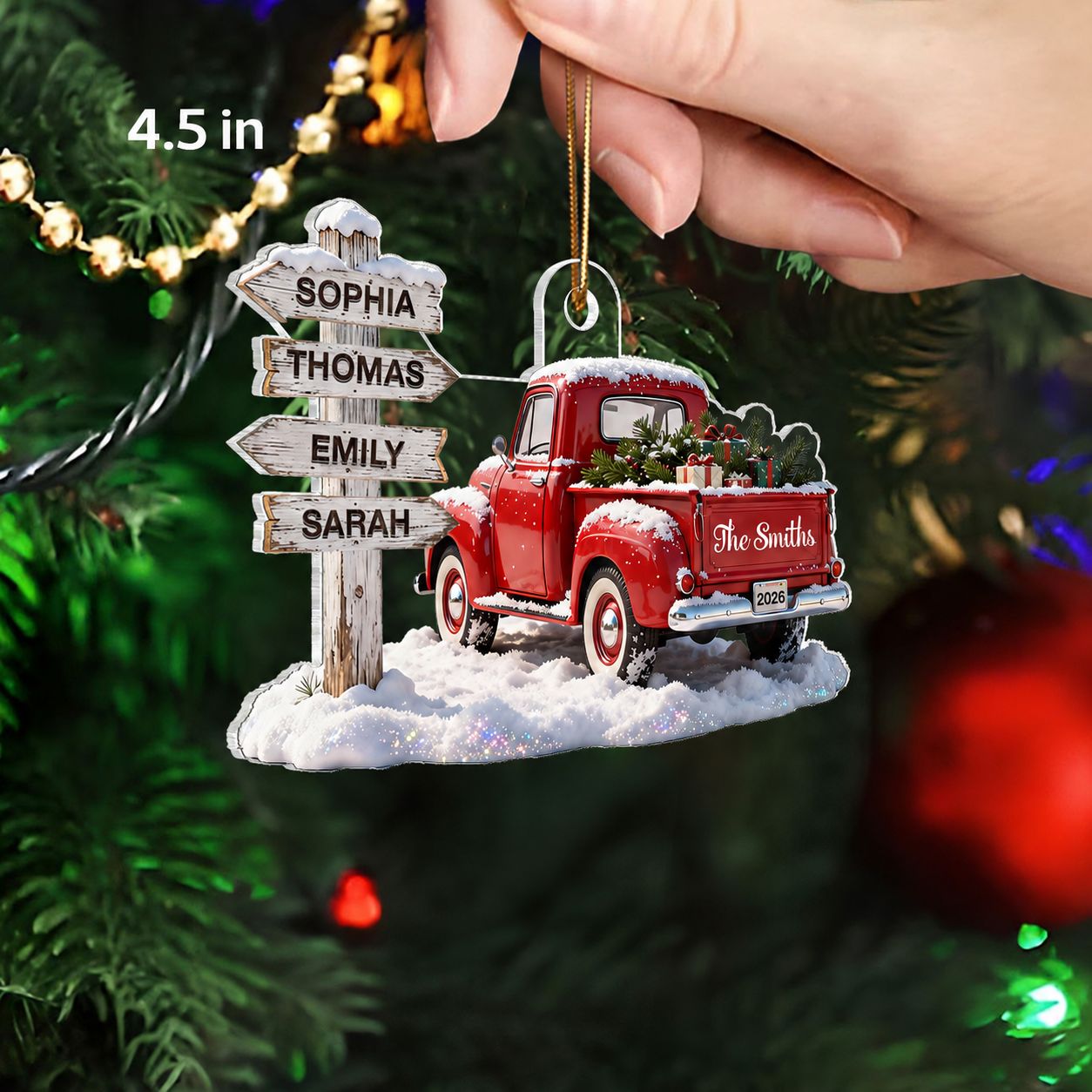 3D Effect Nostalgia Christmas Truck Family Sign Posts Custom Names - Personalized Acrylic Ornament - Gift For Family, Farmhouse Decor