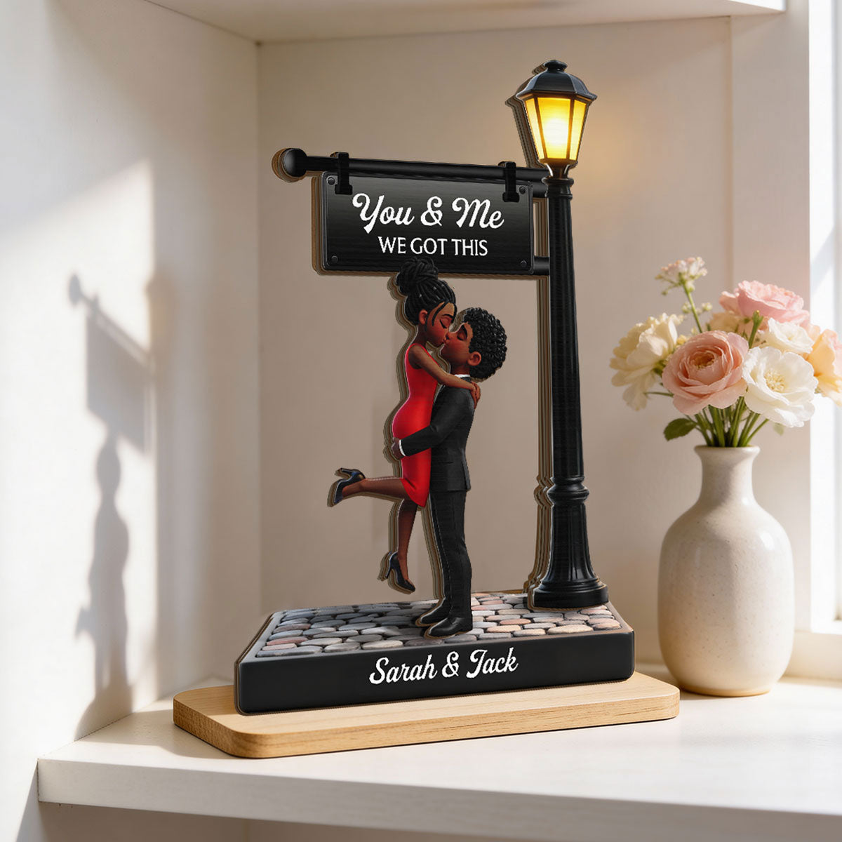 Eternal Love Love Under The Light - Personalized 2-Layered Wooden Plaque - Heartfelt Valentine's Day Gift For Couple, For Him, For Her