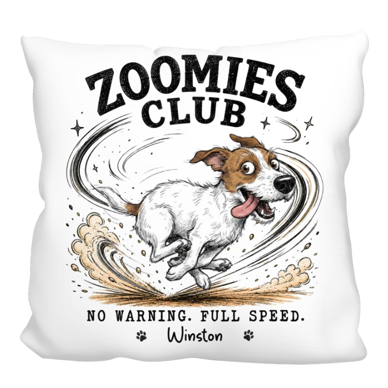 Zoomies Club Official Member Quirky Dog Portrait From Your Custom Pet Photo - Personalized Pillow - Funny Gift For Dog Cat Lover
