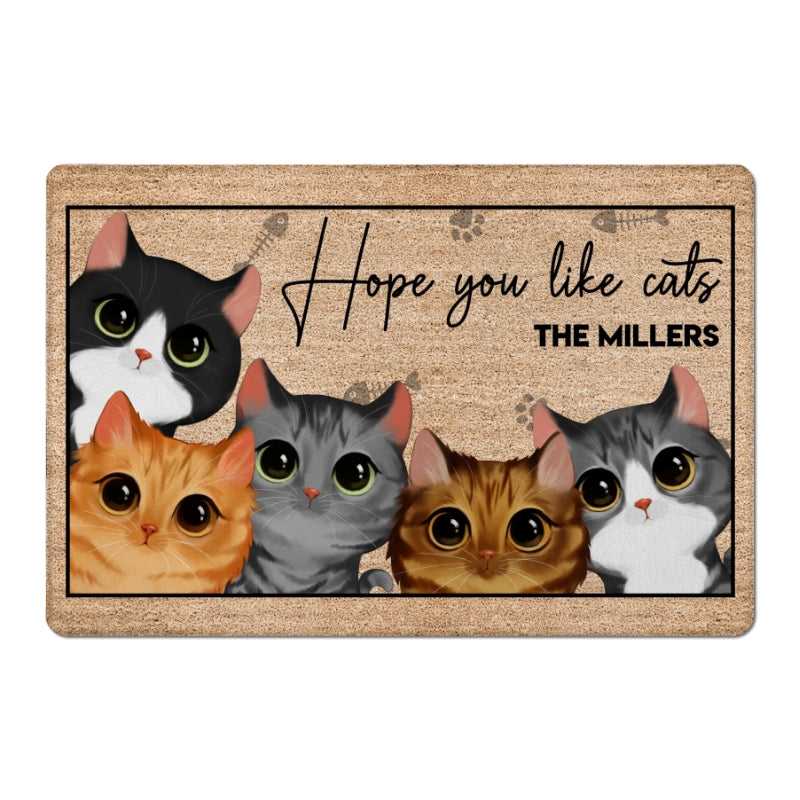 Hope You Like Cats Watercolor Cute Cats Peeking Personalized Doormat