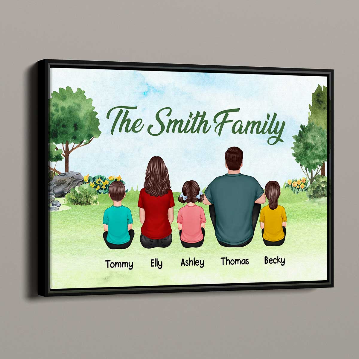 Family Sitting Back View In The Park Personalized Horizontal Poster