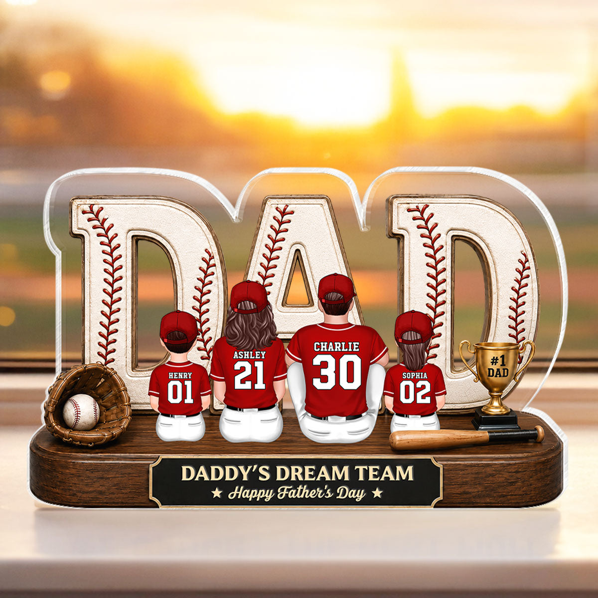Baseball Daddy's Dream Team - Personalized Acrylic Block Plaque - Father's Day Gift For Dad, Husband, Baseball Fans