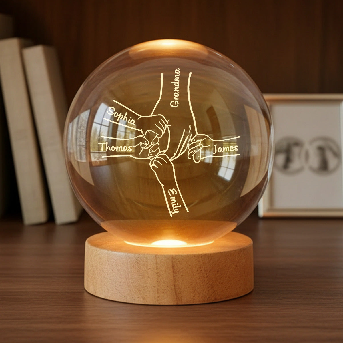 Grandma Mom And Kids Holding Hands - Personalized Crystal Ball - Gift For Grandma, Mom