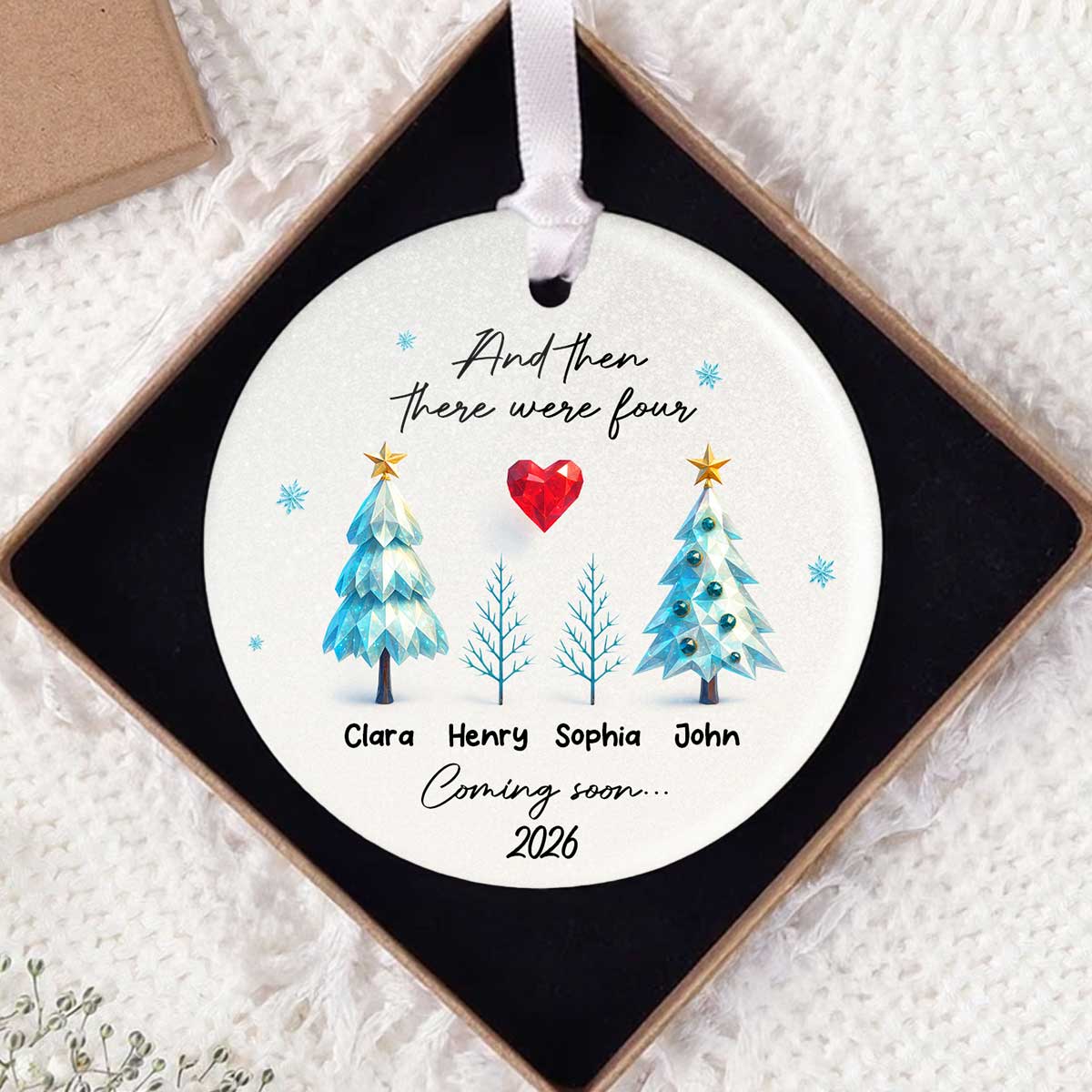 And Then There Were Three Expecting Baby Crystal Pattern - Personalized Ceramic Orrnament - Special Christmas Gift For Expecting Parents