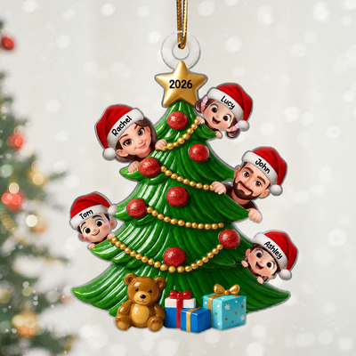 Family Peeking on Christmas Tree Personalized Acrylic Ornament, 2026 Thoughtful Christmas Gift for Family, Husband, Wife