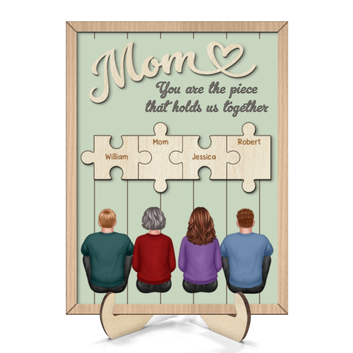 Mom You Are The Piece That Holds Us Together Puzzle Personalized 2-Layer Wooden Plaque