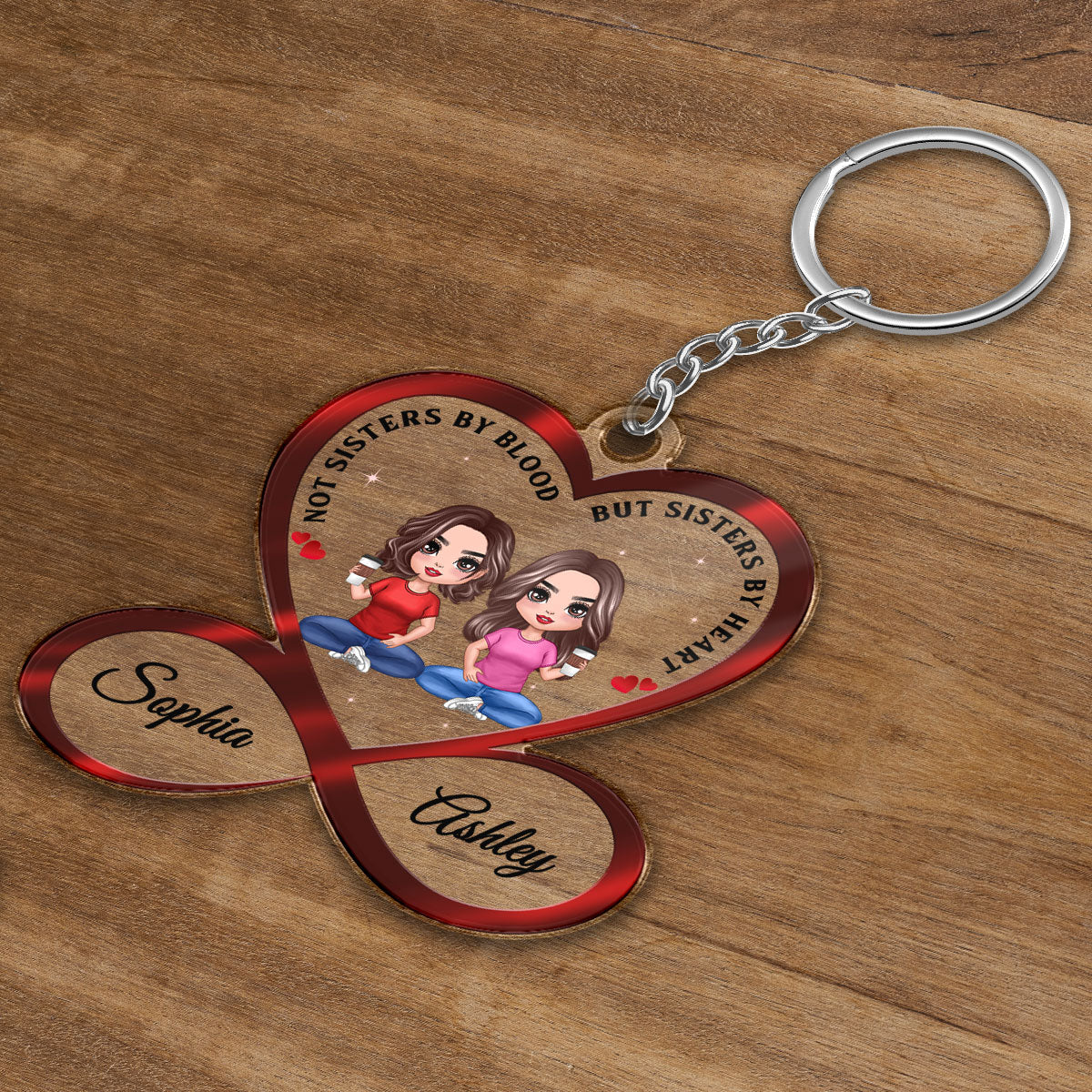 Infinity Heart Doll Besties Sitting Not Sisters By Blood But Sisters By Heart Personalized Acrylic Keychain
