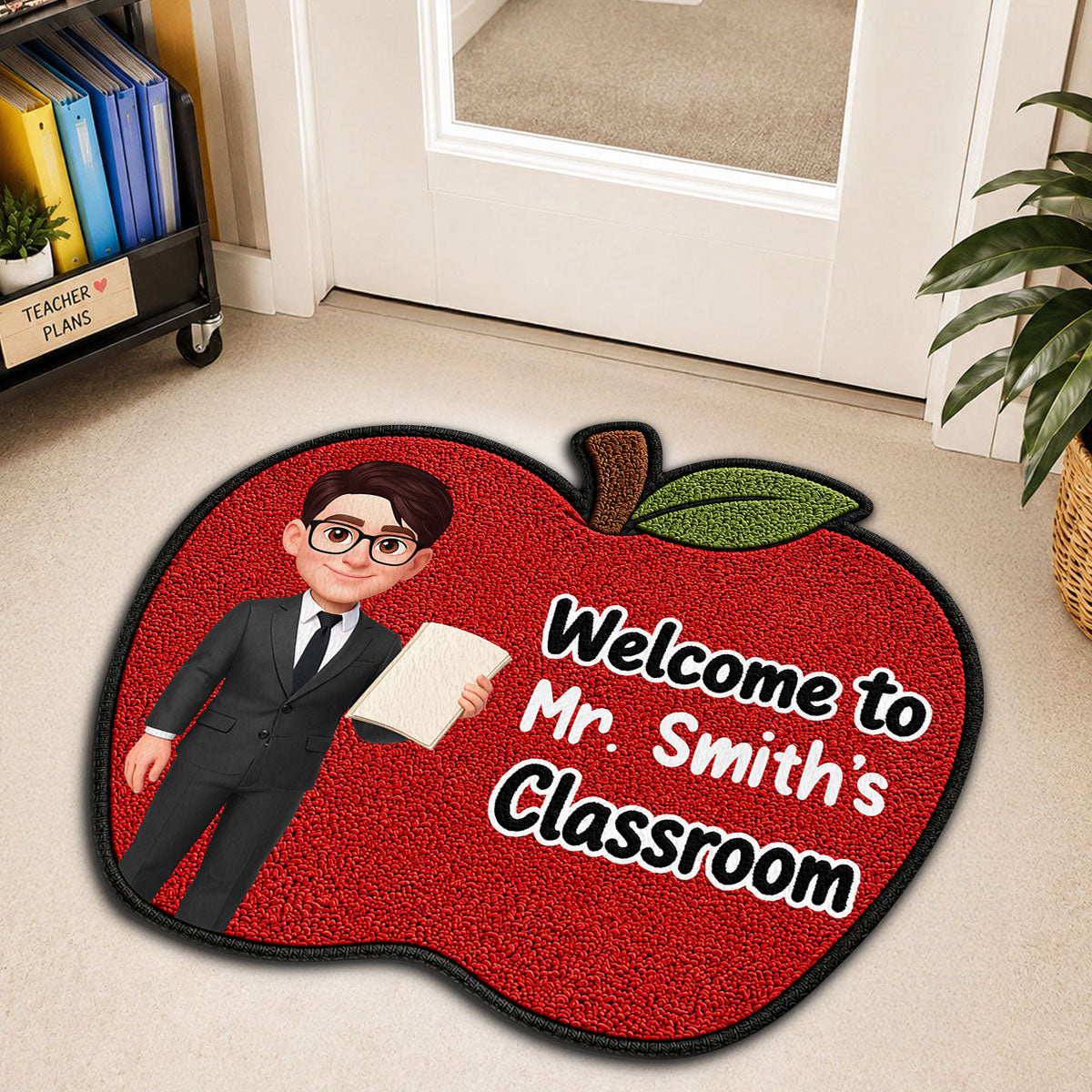 Happy Teacher Apple Welcome To Classroom - Personalized Doormat - Back To School Gift For Teacher, Classroom Decor