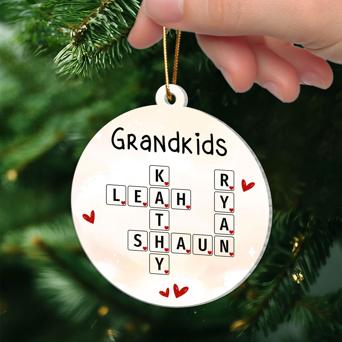 Grandkids Unique Crossword Art Puzzle Personalized Acrylic Ornament, Gift For Grandma Grandparents
