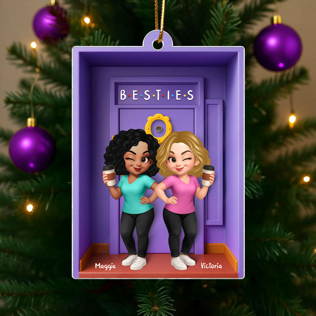 Besties Purple Door Entryway 3D Effect Personalized Acrylic Ornament, Gift for Best Friends, Besties, Sisters
