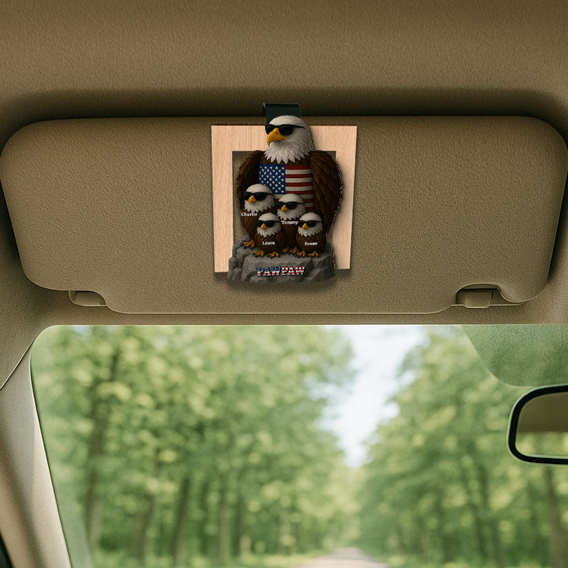 Patriotic Papa Grandpa & Kids Eagle Personalized Car Visor Clip, Car Decoration, Perfect 2025 Father's Day Gift For Dad, For Grandpa