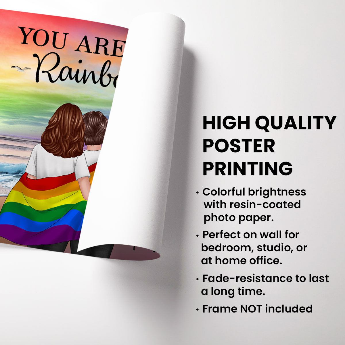 LGBTQ Couple Flag Beach Landscape Personalized Poster, Pride Month gift