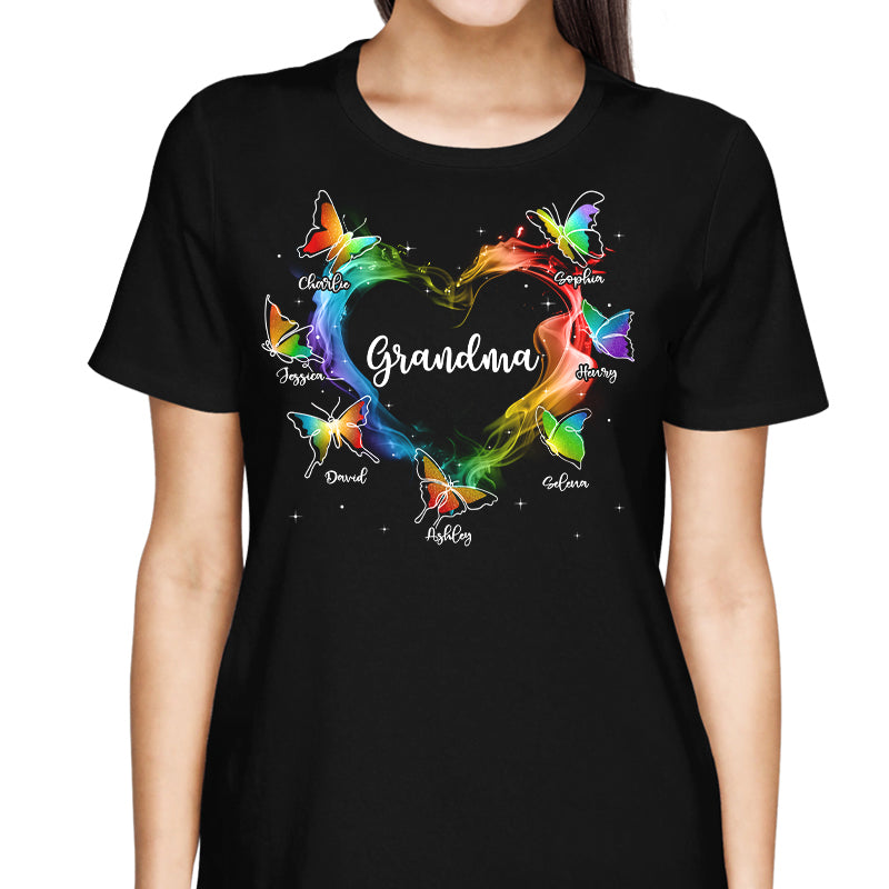 Grandma Mom Colorful Smoke Heart Butterflies Personalized Shirt